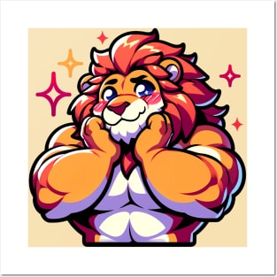 Blushing UwU Furry Anthro Lion Art Posters and Art